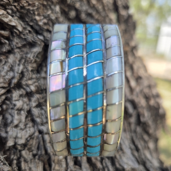 Sterling Silver And Turquoise Women's Bracelet Maker Dwight Chavez Zuni - Picture 1 of 10